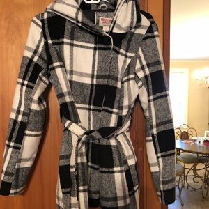 Black and White Plaid Coat
